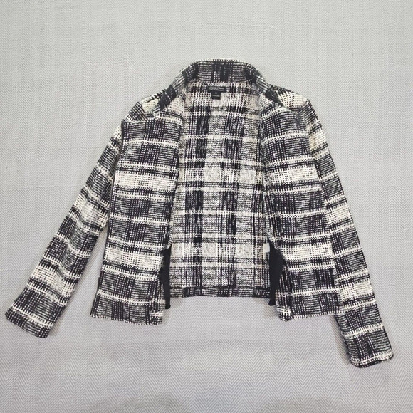 Lucky Brand Black Plaid Moto Knit Sweater Women's Size Medium Jacket Harper Y2K - Picture 3 of 16